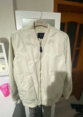 Beyaz /ekru erkek bomber Ceket - Görsel 4