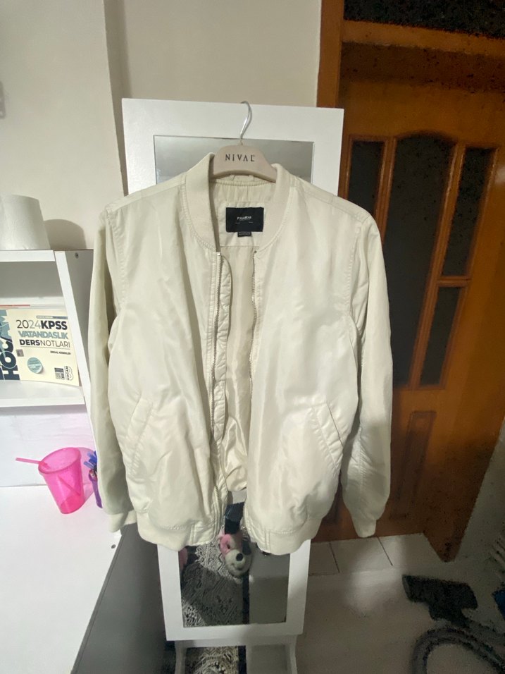 Beyaz /ekru erkek bomber Ceket - Görsel 2