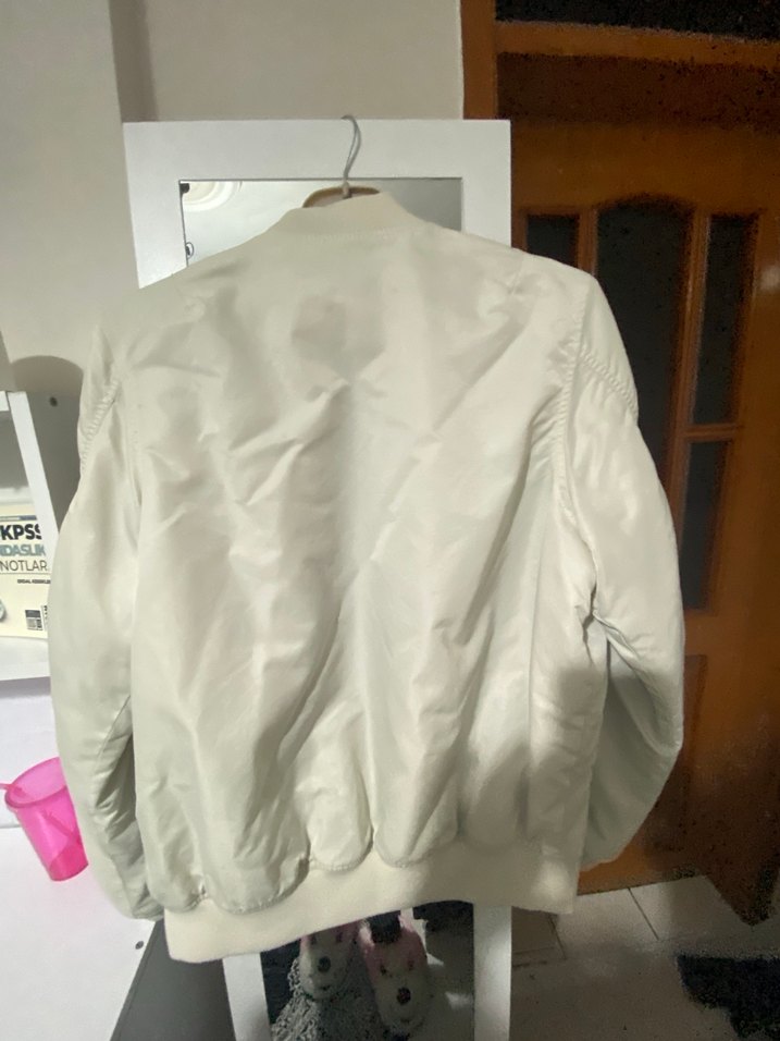 Beyaz /ekru erkek bomber Ceket - Görsel 5
