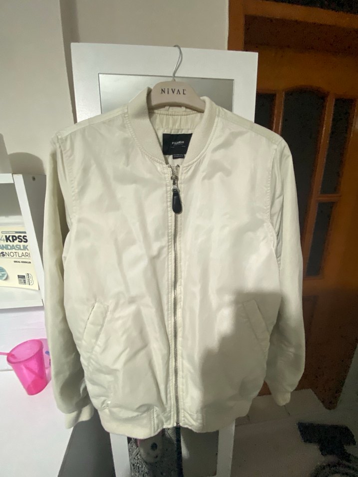 Beyaz /ekru erkek bomber Ceket - Görsel 4