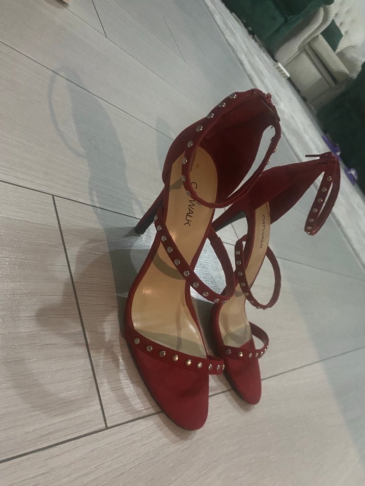 Kırmızı Süet Tokalı Stiletto Topuklu Ayakkabı - Görsel 5