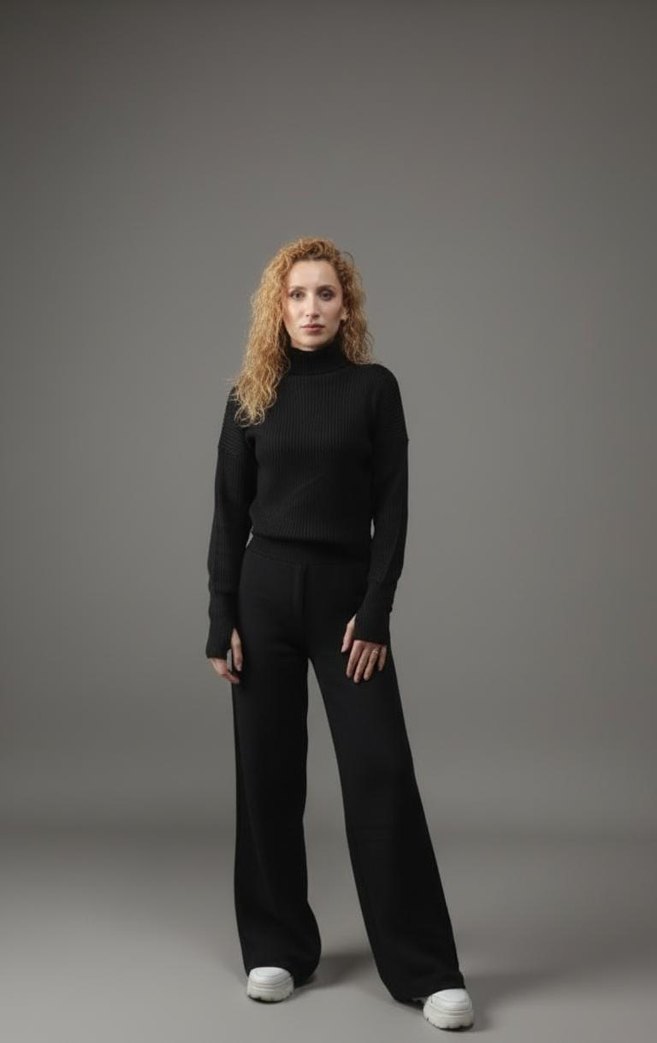 Siyah  Kadın Uzun Kollu Tulum - Görsel 2