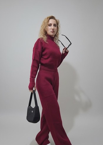 Bordo Yüksek Yakalı Kadın Eşofman Takımı - Görsel 2