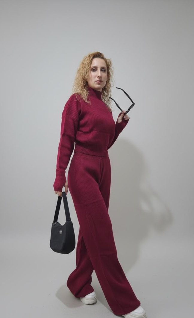 Bordo Yüksek Yakalı Kadın Eşofman Takımı - Görsel 2