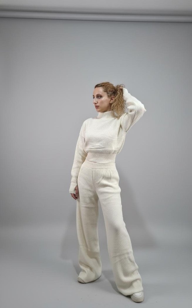 Beyaz Örgü Kadın Eşofman Takımı - Görsel 2