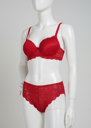 Kırmızı Minimalist Dantelli Sütyen Takımı - Görsel 2