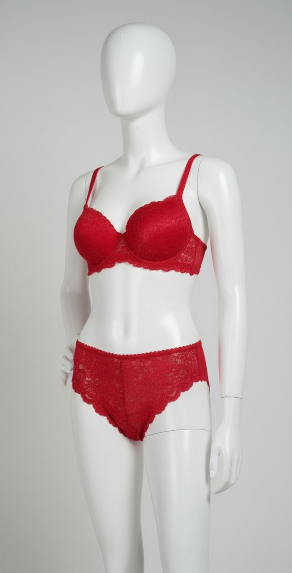 Kırmızı Minimalist Dantelli Sütyen Takımı - Görsel 2
