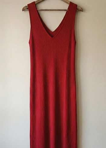 Kadın Koyu Kırmızı Örme Uzun Elbise - Görsel 2