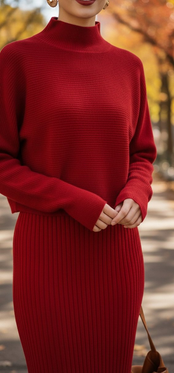 Kadın Koyu Kırmızı Örme Uzun Elbise - Görsel 4