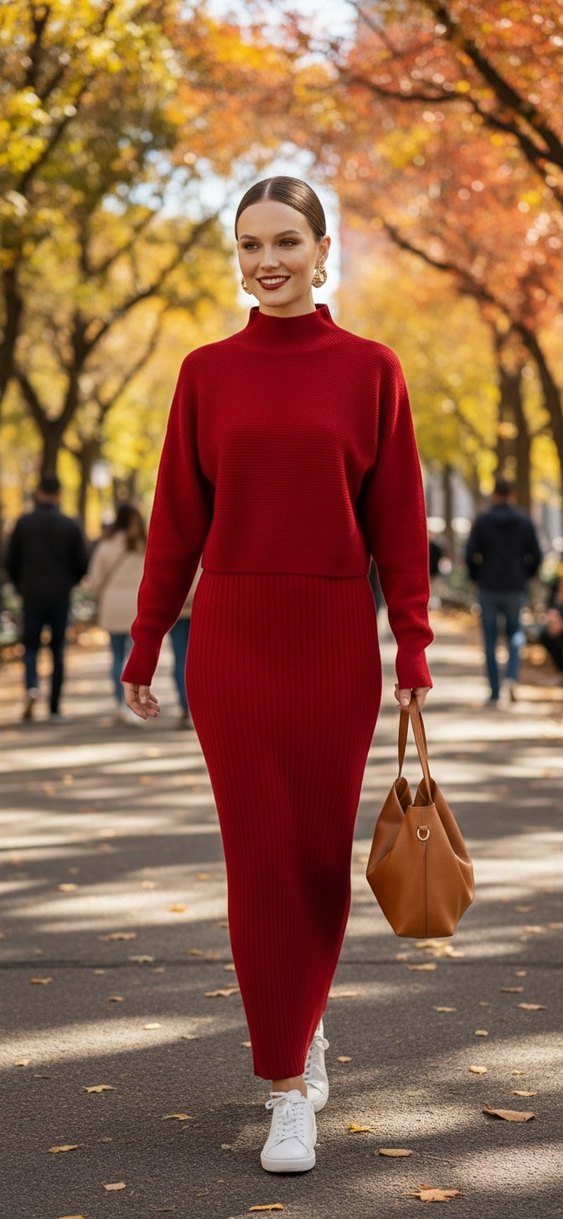 Kadın Koyu Kırmızı Örme Uzun Elbise - Görsel 3