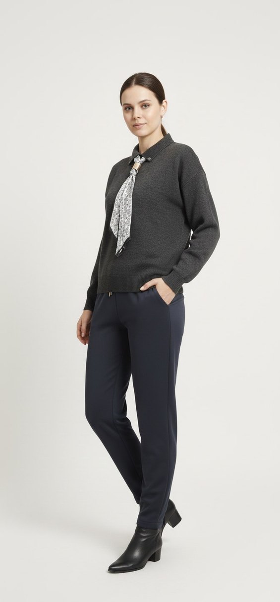 Fular Detaylı Polo Yaka Kazak - Görsel 3