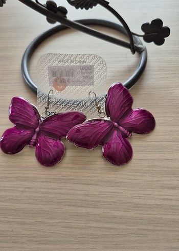 Mor  ithal kelebek küpe ve 3 bilezik - Görsel 2