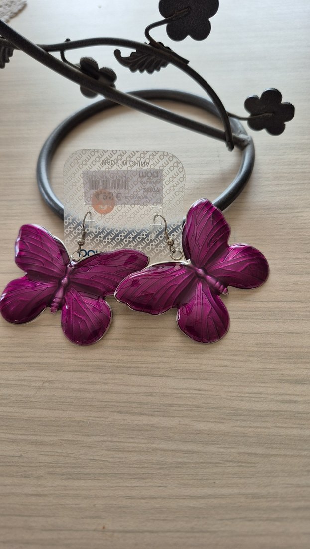 Mor  ithal kelebek küpe ve 3 bilezik - Görsel 2