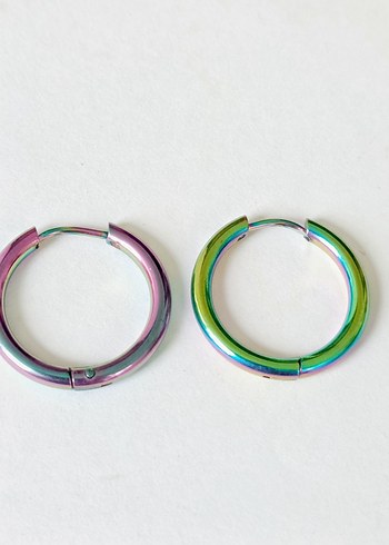 Renkli Midi Halka Çelik Küpe kadın Çelik küpe - Görsel 3