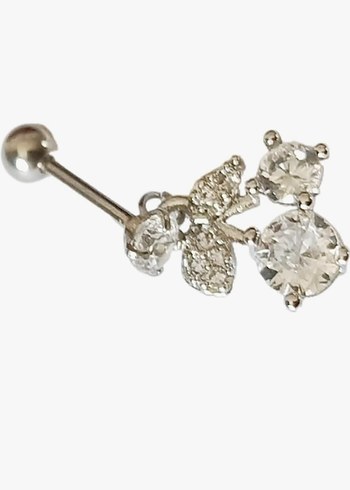 Kadın Gri Pırıltılı Minimalist Piercing 8 mm
