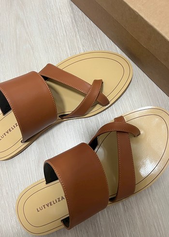 38 Beden camel Renk Deri Taba Kadın Terlik
