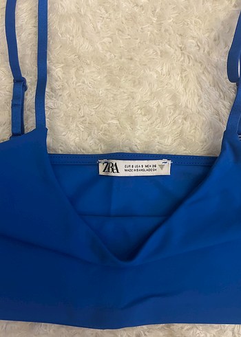 Zara Kadın Mavi İnce Askılı Crop Top