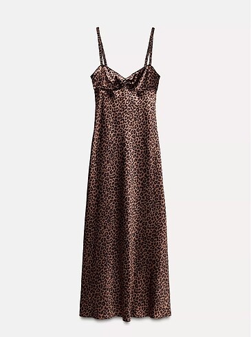 leopar saten elbise