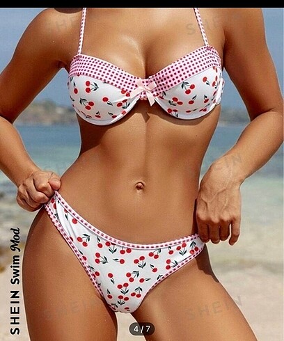 s Beden kırmızı Renk Shein Bikini Takımı Kirazlı