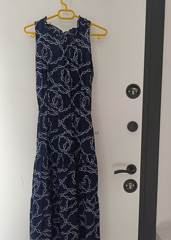 Zara Zincir Detaylı Lacivert Uzun Elbise