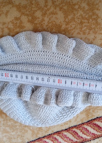 5-8 Yaş, 22 cm Beden Gri Örgü Şapka Fırfırlı Kenar