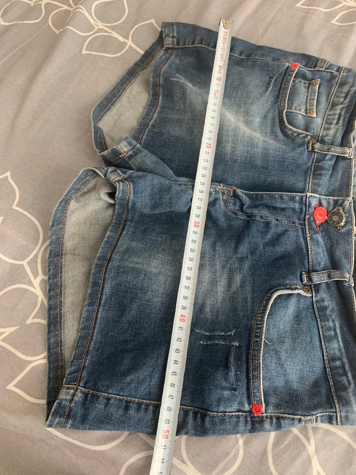 Düğmeli Mavi Mini Kot Şort - Görsel 4