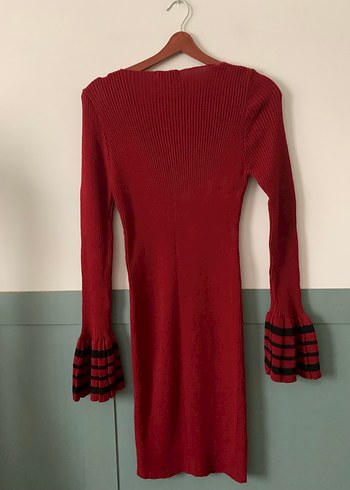 Bordo V Yakalı Triko Midi Elbise - Görsel 2