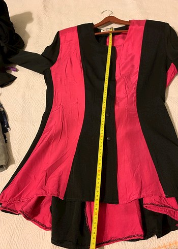 Uzun Kollu Pembe Siyah Vintage mini elbise - Görsel 3