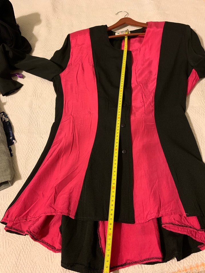 Uzun Kollu Pembe Siyah Vintage mini elbise - Görsel 3