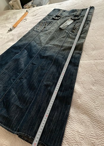 38 Beden gri Renk Kot Midi Etek Vintage