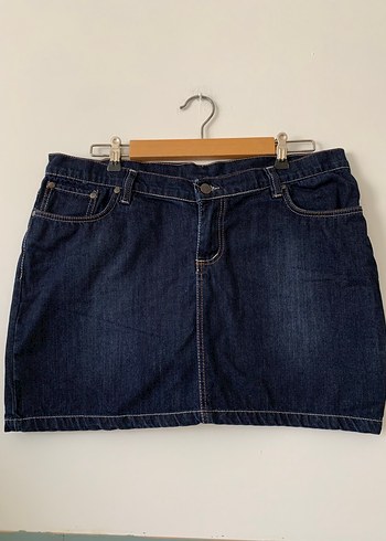 Lacivert Kemerli Denim Mini Etek