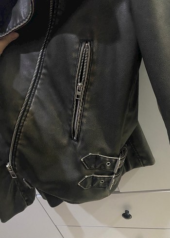 Zara Siyah Deri Biker Ceket - Görsel 4