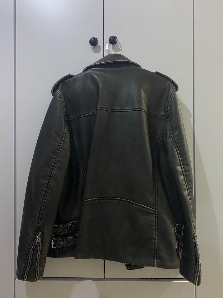 Zara Siyah Deri Biker Ceket - Görsel 5