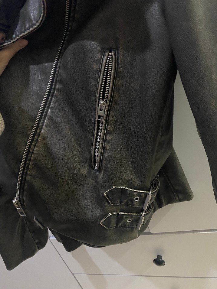 Zara Siyah Deri Biker Ceket - Görsel 4