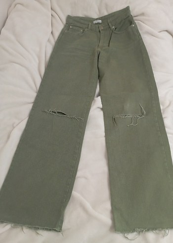 Kadın Haki wide leg Jean pantolon
