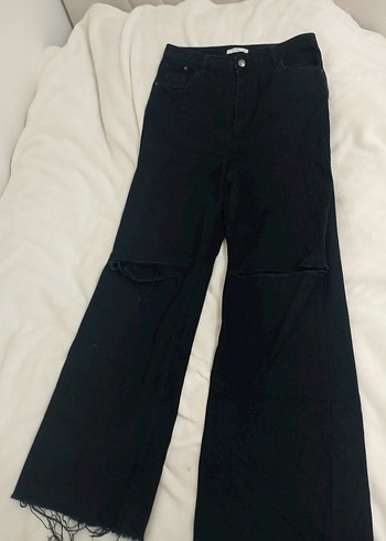 Siyah Bol Kesim Midi Denim Pantolon