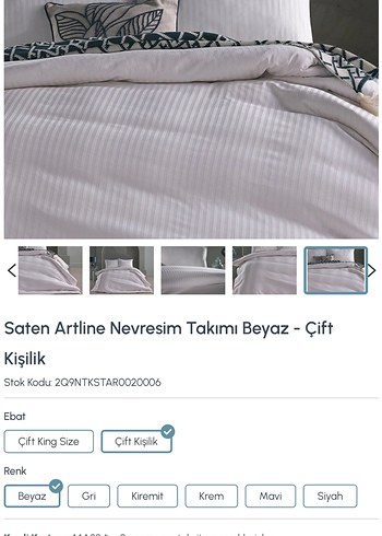 Saten Artline Beyaz Çift Kişilik Nevresim Takımı - Görsel 4