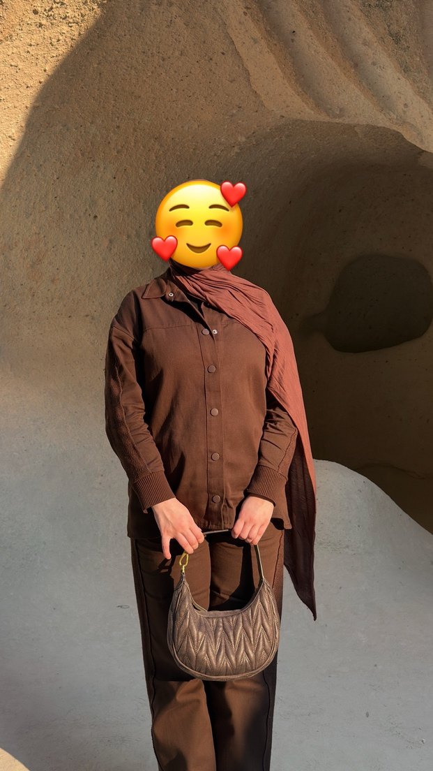 Düğmeli Kahverengi Süet Kadın Takım - Görsel 2