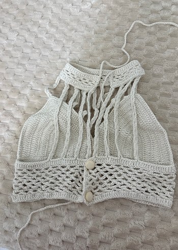 Beyaz Örgü Bohem Mini Büstiyer - Görsel 2