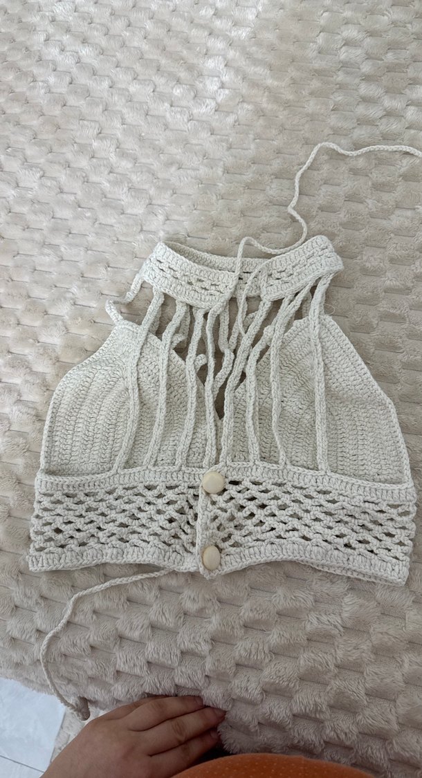 Beyaz Örgü Bohem Mini Büstiyer - Görsel 2