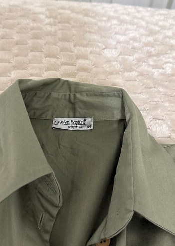 Kadın Haki Uzun Keten Gömlek - Görsel 3