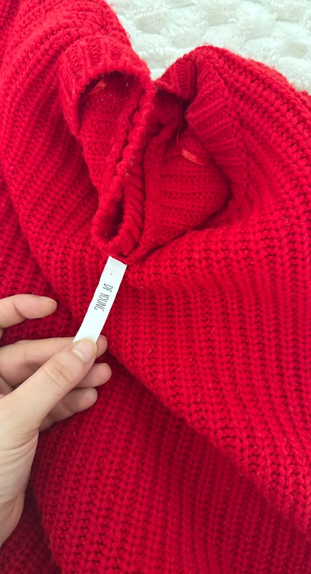 Kırmızı Triko Rahat Kesim Kadın Kazak - Görsel 3