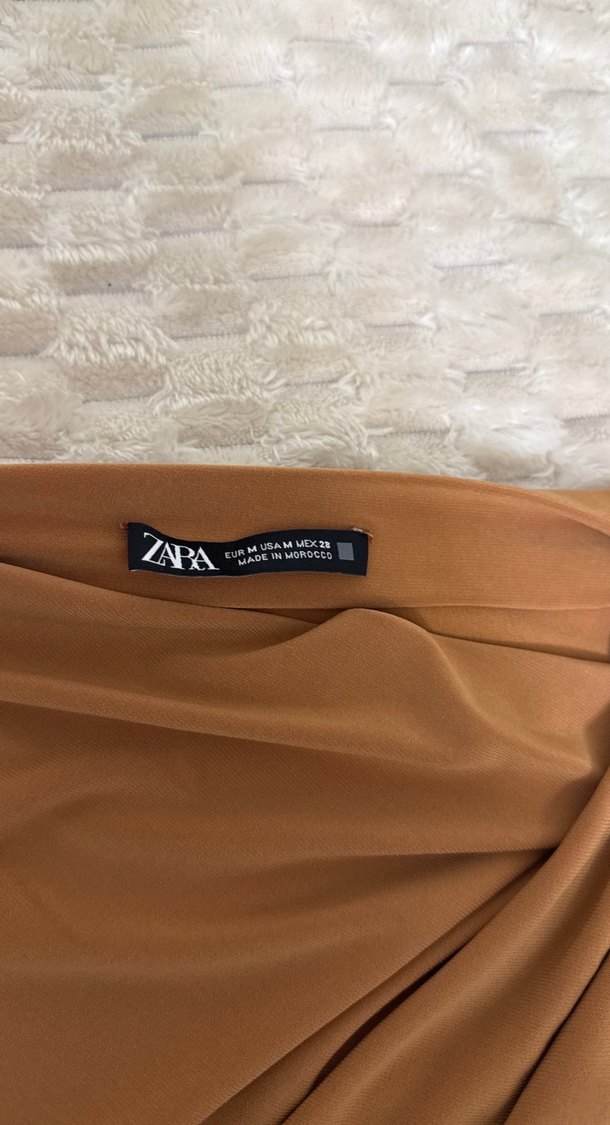 Bej Drapeli Kadın Bluz, Uzun Kollu, Saten Dokulu - Görsel 2