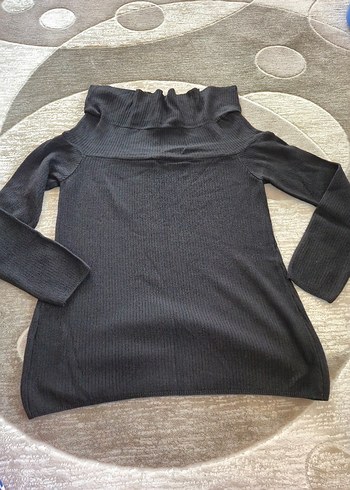 Siyah kayık Yakalı Kadın Triko Kazak - Görsel 2