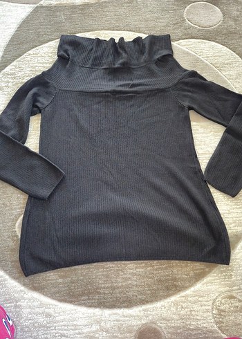 Siyah kayık Yakalı Kadın Triko Kazak - Görsel 4