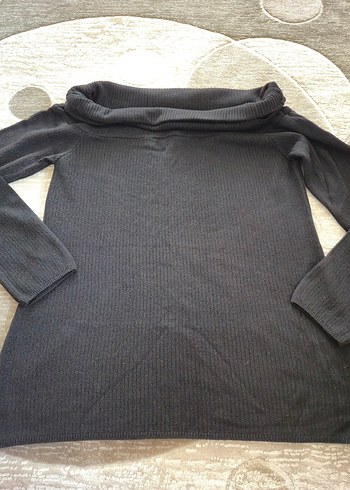 Siyah kayık Yakalı Kadın Triko Kazak - Görsel 7