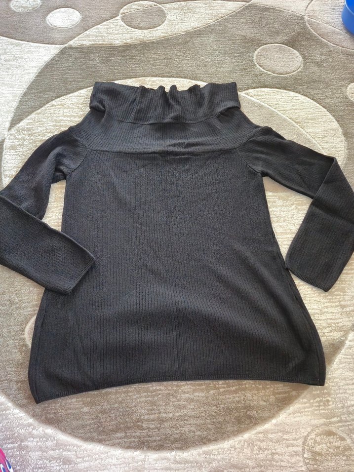 Siyah kayık Yakalı Kadın Triko Kazak - Görsel 2