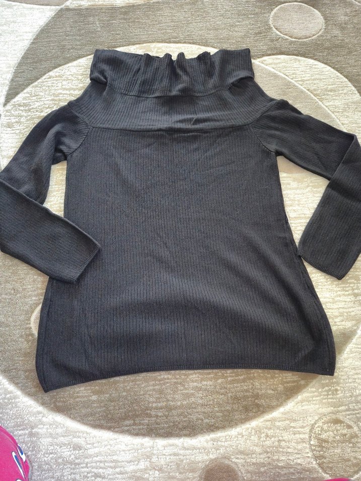 Siyah kayık Yakalı Kadın Triko Kazak - Görsel 4