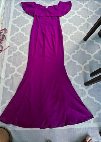 Uzun Mor Drapeli Kayık Yaka Kadın Abiye - Görsel 2