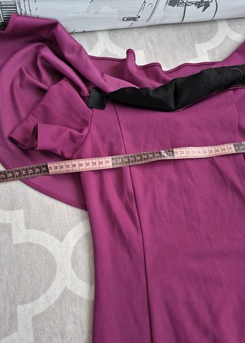 Uzun Mor Drapeli Kayık Yaka Kadın Abiye - Görsel 5